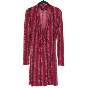 Norma Kamali Dress Women’s MEDIUM Red Slinky Long Sleeve Faux Wrap Printed